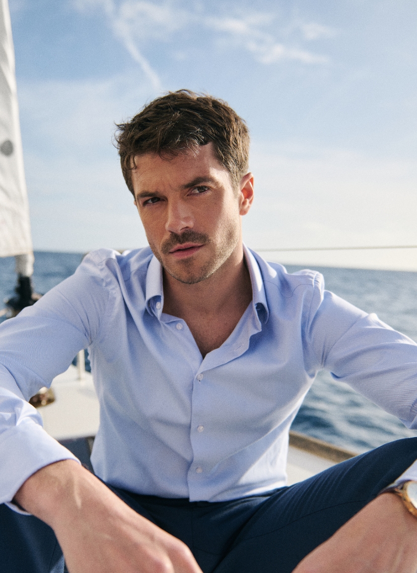 Chemise bleue 100 % coton d’Egypte - Thomas Mason